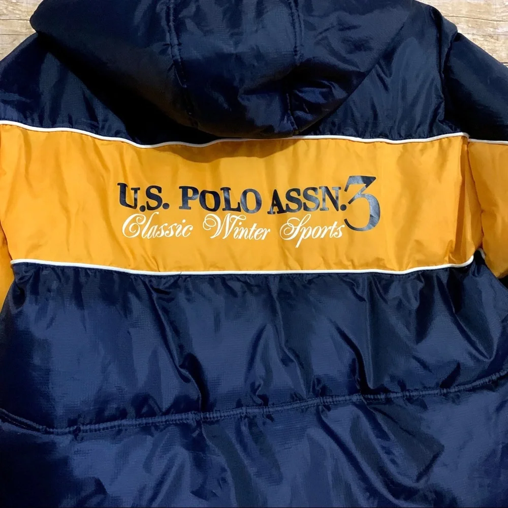 US polo assn boys L puffer hood coat fleece jacket blue snow warm
